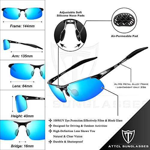 ATTCL Hombre Gafas De Sol Deportes Polarizado Súper Ligero Al-Mg Marco De Metal 8177 Black-BLUE