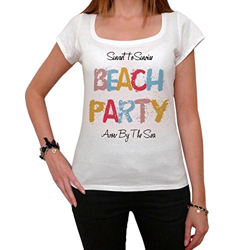 Avon by The Sea Beach Party, La Camiseta de Las Mujeres, Manga Corta, Cuello Redondo, Blanco