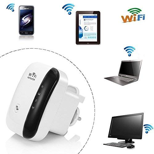 AWINLI Extensor de Red WiFi 300Mbps Mini Wireless Extensor de Rango Inalámbrico Ap Amplificador Full Coverage Router Enrutador Repetidor Booster Wireless-N 2.4GHz Universal EU Enchufe (N300,WPS)