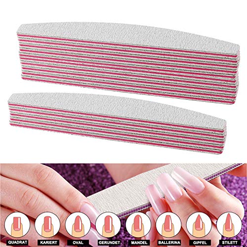 AYITOO 50Pcs Limas de Uñas Profesionales 100/180,Archivo Clavos Doble Para Lima Uñas De Gel Uñas Archivos Pro Manicura Uñas Arte Material Lija Forma Trapezoidal Color Blanco/Rojo Base