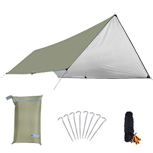 Azarxis Toldo Impermeable de Tienda de Campaña Ligero UV Protección Refugio con Accesorios para Acampar Mochilero Picnix Aventura al Aire Libre (Caqui - L)