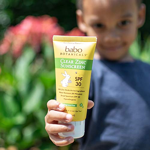 Babo Botanicals SPF 30 Clear Zinc Loción - Sin Fragancia, 3 oz, mejor protector solar mineral natural, no Nano, sensible