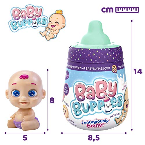 Baby Buppies Biberón Cuna mágico Sorpresa con complementos bebé muñeco, biberón, sonajero, chupete, babero, guía de cuidados y certificado de nacimiento juguetes niños 3 años