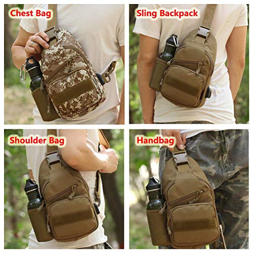 BAIGIO Mochila Cruzada para Hombro Bandolera Mochila de Pecho Estilo Militar Sling Mochila Frontal con USB Recargable Bolso Messenger para Usar al Aire Libre Camping Ciclismo (Camo)