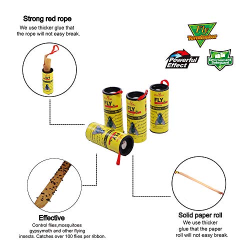 BaiYou Atrapa Moscas Tiras Atrapamoscas Adhesivos Trampa Moscas Rueda 32 Rollos Atrapa Moscas y Mosquitos Exterior Interior para Invernadero Jardin No Tóxico