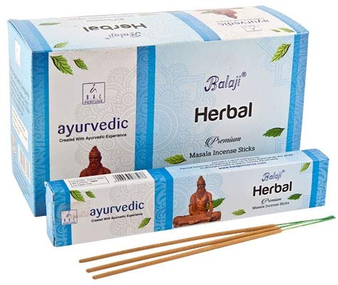 Balaji Incienso AYURVEDICO Herbal 12 cajetillas de 15 Gramos Cada una.