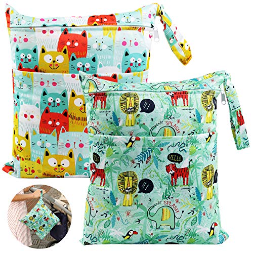 Ballery Bolsa de Pañales, Bolsa Mojado Lavable Mojado y Seco Bolsa de Pañales Reutilizable Bebe Bolsas Pañales Sucios Organizador Impermeable proof Húmeda Seca con Doble Cremallera (L & L, Verde)