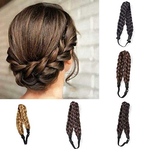 Banda para el Cabello de Moda Flexible, Bandas para el Cabello Trenzadas Bohemias de Tejido de Cinco hebras, Peluca Trenzada, Espiga Gruesa, Accesorios para el Cabello Elegantes para Damas,