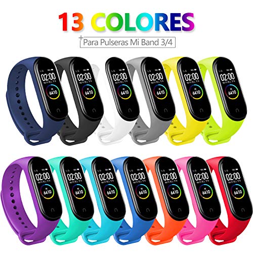 BANGTING 13 PCS Correa Compatible con Pulseras Xiaomi Mi Band 3/4, Correas para Fundas Mi Band 3 Mi Inteligente Band 4 Pulsera Reloj Silicona Banda Reemplazo