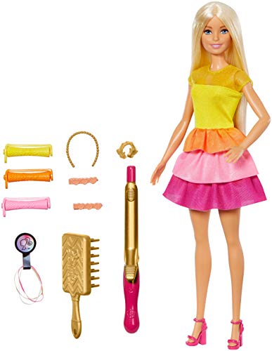 Barbie Crea sus ondas, Muñeca rubia con accesorios para peinar, regalo para niñas y niños 3-9 años (Mattel GBK24)