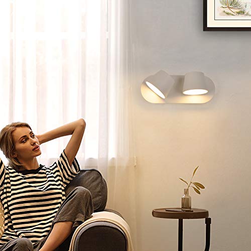 BarcelonaLED Aplique Interior Bañador de Pared con 2 Focos LED Giratorios y Orientables 2 x 6W Blanco Cálido 3000K para Dormitorio Lectura Infantil Cabecero Habitacion Moderno Nordico