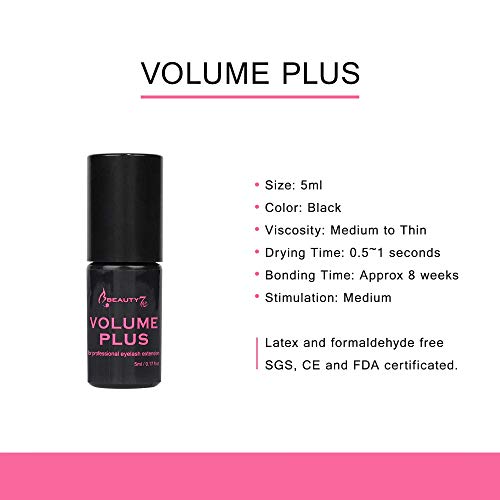 Beauty7 Volume Plus Negro Pegamento Adhesivo de Pestañas 0.5-1 Segundos de Secado Rápido para Extensión de Pestañas Postizas Individuales 5ml