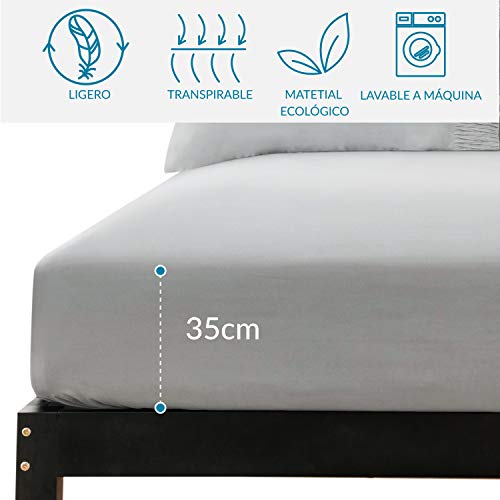 Bedsure Juego de Sábanas 180x190/200 cm - 4 Piezas - Sábana Bajera Ajustable Cama 180 con Encimera 280x275cm 2 Fundas de Almohada 50x80cm - Gris Claro