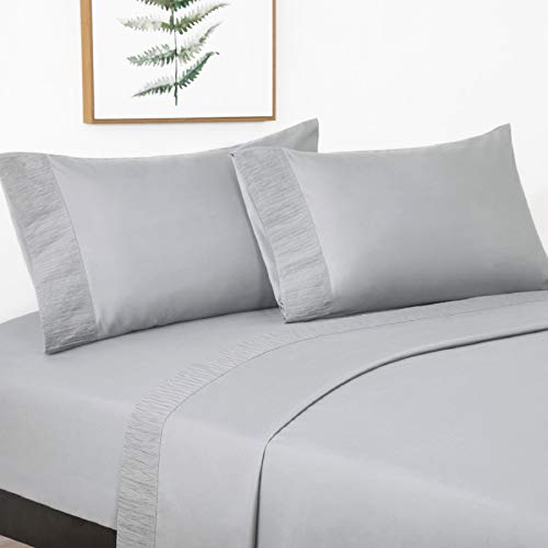 Bedsure Juego de Sábanas 180x190/200 cm - 4 Piezas - Sábana Bajera Ajustable Cama 180 con Encimera 280x275cm 2 Fundas de Almohada 50x80cm - Gris Claro