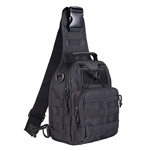 BeGrit honda táctica militar Mochila Bolsa de hombro pecho EDC para caminatas al aire libre campo de deportes negro