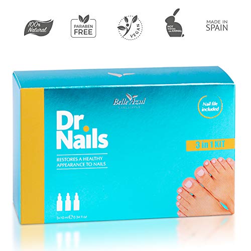 Belle Azul - Dr. Nails KIT - Fórmula Anti Hongos para Uñas, Desinfecta uñas con hongos, Restablece Apariencia saludable, Enriquecido con Aceite de Argán, Árbol de Té y Aceite de Clavo, 3x10 ml.