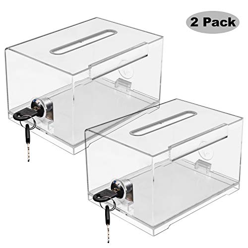 Belle Vous Caja Para Sugerencias (Pack De 2) - 15,9x11,5x10cm Caja de Urna Acrílico con Cerradura Y 2 Llaves –Caja de Votación para Tarjetas de Negocios, Sugerencias, Tickets, Concursos Y Eventos