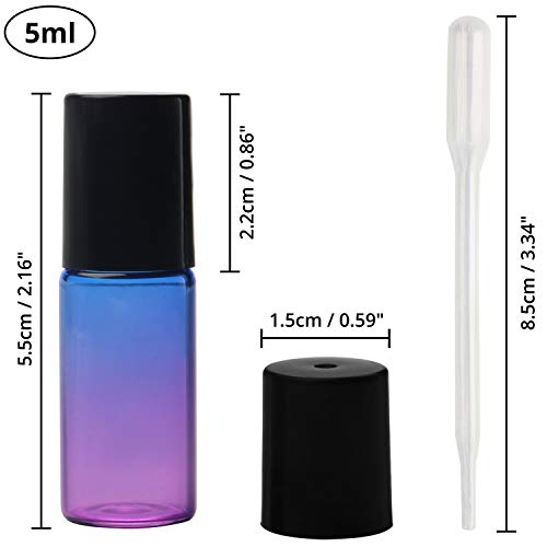 Belle Vous Envase de Roll On (Pack de 20) - Botes Cristal Roll On Color Verde y Azul 5ml Rellenable con Rodillo de Acero Inoxidable Frascos Cristal, Perfume y Regalos de Cosméticos - Incluye Gotero