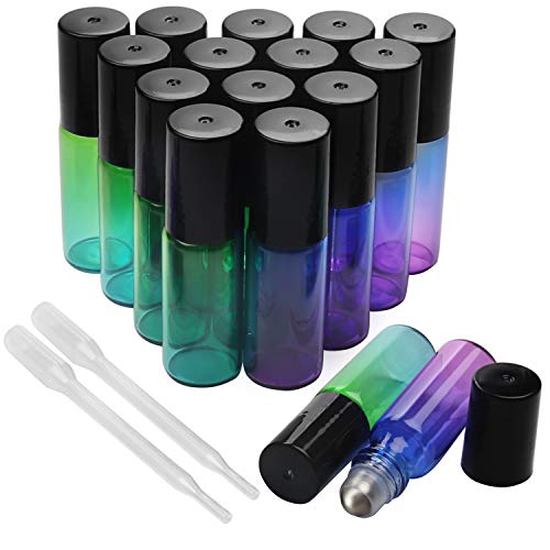 Belle Vous Envase de Roll On (Pack de 20) - Botes Cristal Roll On Color Verde y Azul 5ml Rellenable con Rodillo de Acero Inoxidable Frascos Cristal, Perfume y Regalos de Cosméticos - Incluye Gotero