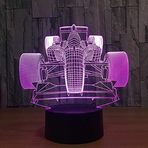 Benbroo Lámpara de control remoto 3D Visual Led USB Escritorio Luz de noche 7 colores con telecontrolador F1 ecuación Racing Car On Acrylic Board Fuente de alimentación Micro USB/3 pilas AAA...