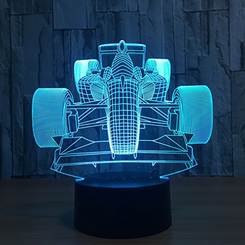 Benbroo Lámpara de control remoto 3D Visual Led USB Escritorio Luz de noche 7 colores con telecontrolador F1 ecuación Racing Car On Acrylic Board Fuente de alimentación Micro USB/3 pilas AAA...