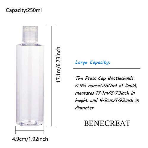 BENECREAT 8 Pack 250ml Botellas Transparente Contenedores Vacíos de Plástico Pet para Jabón de Manos Limpiador Facial, Botellas Recargables y Portátil