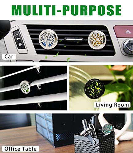 BENECREAT Tree of Life Ambientador para Coche Aromatherapy Difusor de Aceite Esencial Locket de Acero Inoxidable con Vent Clip 10 Almohadillas de Fieltro Lavables