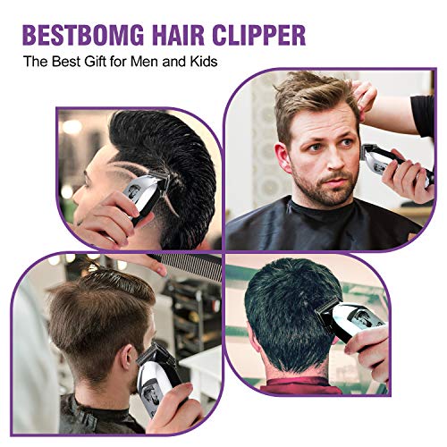 BESTBOMG Cortapelos Profesional Hombre, Barbero Electrico Cortador Pelo,Cortadora de Pelo Recargable, con batería de iones de litio de 2000 mAh, 8 peines guía coloridos, hojas de acero inoxidable