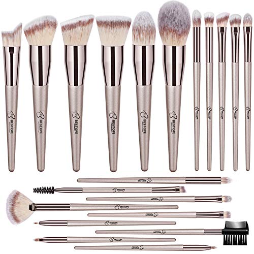 BESTOPE 20PCs Pinceles de maquillaje Correctores sintéticos premium Base en polvo Sombras de ojos Pinceles de maquillaje con mango cónico Champagne Gold