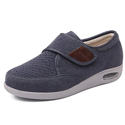 B/H Zapatos diabéticos para Hombres,Zapatos de pie diabético de Gran tamaño, Zapatos Ajustables para ancianos-42_Gray,Ajustable de Velcro Zapatillas Ortopédica