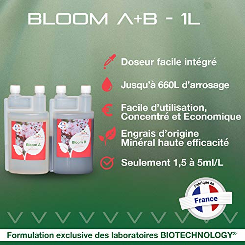 Bio Technology® | Fertilizante de Floración de Calidad | Fertilizante de Floración Universal | Gran Rendimiento y Aroma Bloom A + B - 1 L