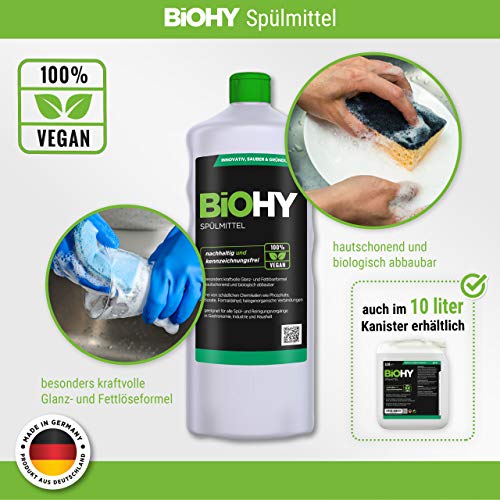 BiOHY Lavavajillas a mano (1 botella de 1 litro) | Libre de fosfatos | libre de químicos dañinos y biodegradables | Adecuado para la restauración, la industria y el hogar (Spülmittel)