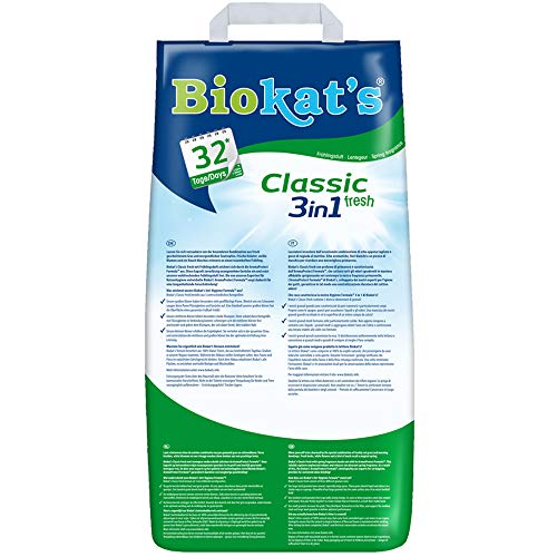 Biokat's Classic Fresh 3in1, arena para gatos con fragancia primavera – Arena aglomerante para gatos: de alta calidad y con 3 tamaños diferentes de grano – 1 bolsa de papel (1 x 10 l)