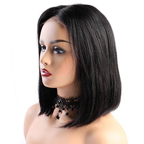 BLISSHAIR Human Hair Wigs 14 pulgada（35.56cm）Short Bob Wig Glueless Lace Front Wigs Straight 130% Density Brazilian Remy Hair Extensions Natural Black For Woman
