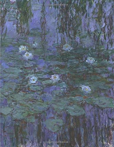 Blue water lilies, Claude Monet. Graph paper journal: 150 pages,  8.5 x 11 inches (21.59 x 27.94 centimeters), diary, composition book. Laminated.