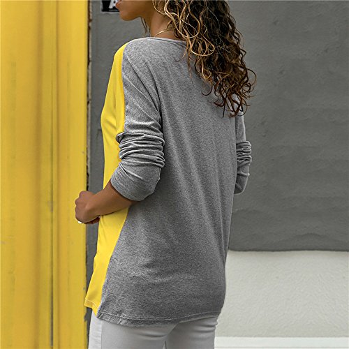 Blusa Moda Patchwork Casual para Mujer Sudadera con Capucha Tallas Grandes Color Block Tallas Grandes O-Neck Manga Larga Camiseta Tops Invierno Abrigos Liquidación de Venta SHOBDW (Gris,XL)