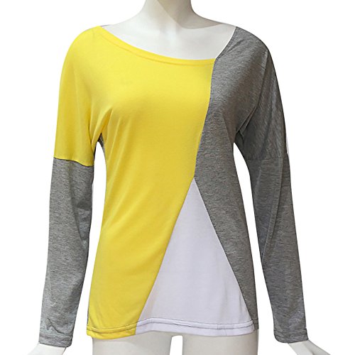 Blusa Moda Patchwork Casual para Mujer Sudadera con Capucha Tallas Grandes Color Block Tallas Grandes O-Neck Manga Larga Camiseta Tops Invierno Abrigos Liquidación de Venta SHOBDW (Gris,XL)