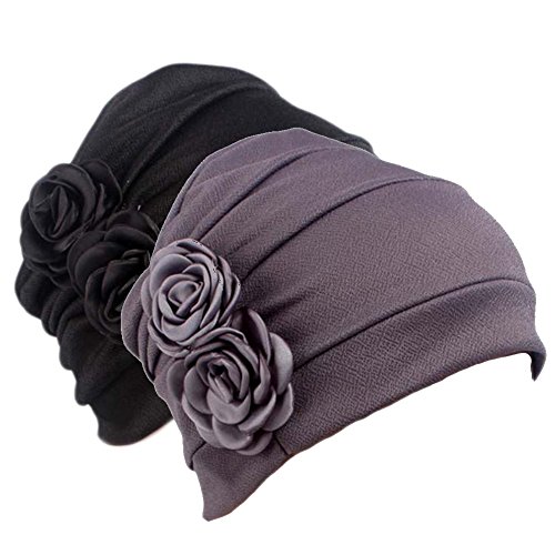 Boboder - Turbante de noche suave para mujeres pacientes de cáncer Multicolor Gris/Negro Talla única