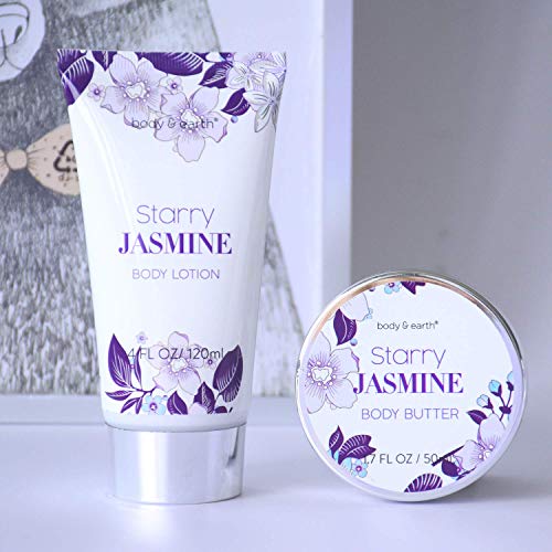 Body & Earth Gift Basket, 8 Piece Bath and Shower Set with Jasmine Fragrance, Body Butter and More, Perfect Original Gifts for Women