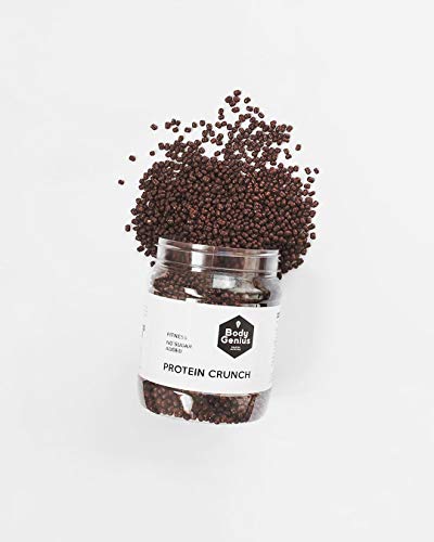 BODY GENIUS Protein Crunch (Chocolate Negro). 500g. Cereales Proteicos. Bolitas de Proteína Recubiertas de Chocolate Sin Azúcar. Bajo en Hidratos. Snack Fitness. Hecho en España.