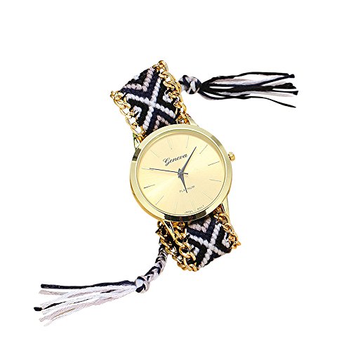 Boho Hippie - Reloj de pulsera trenzado, color negro y blanco