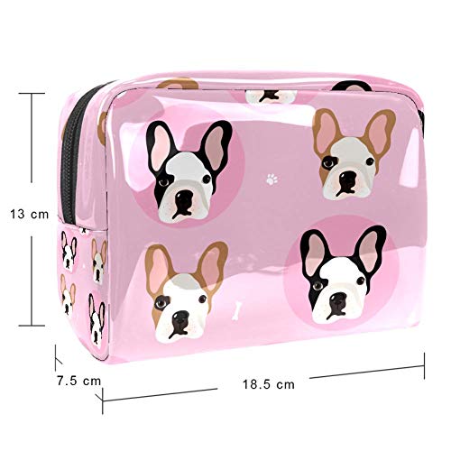 Bolsa de maquillaje de PVC portátil de viaje, bolsa de aseo – Funda impermeable de viaje, neceser de aseo de viaje, neceser de 7,3 x 3 x 5,1 pulgadas, bulldogs franceses rosa