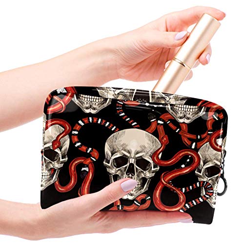 Bolsa de maquillaje de PVC portátil de viaje, bolsa de maquillaje con bolsa de viaje, bolsa de viaje, bolsa de almacenamiento impermeable para mujeres y niñas, negro blanco calavera Viper