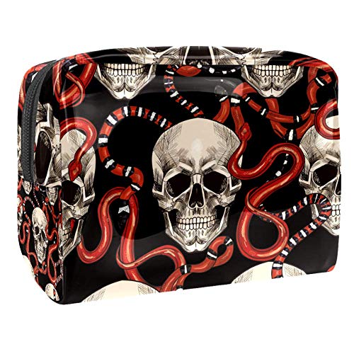 Bolsa de maquillaje de PVC portátil de viaje, bolsa de maquillaje con bolsa de viaje, bolsa de viaje, bolsa de almacenamiento impermeable para mujeres y niñas, negro blanco calavera Viper