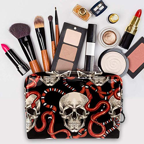 Bolsa de maquillaje de PVC portátil de viaje, bolsa de maquillaje con bolsa de viaje, bolsa de viaje, bolsa de almacenamiento impermeable para mujeres y niñas, negro blanco calavera Viper