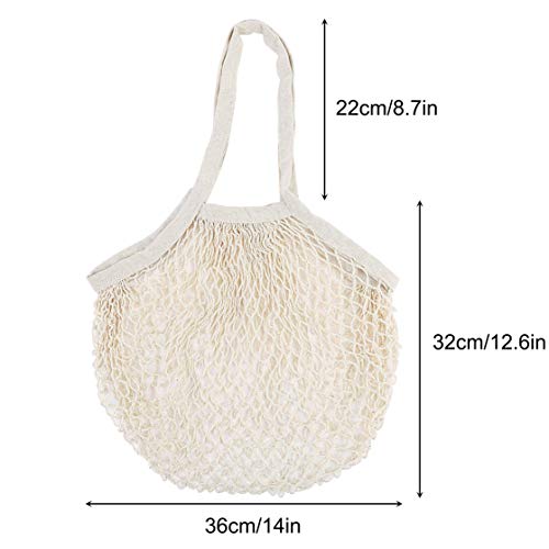 Bolsas de malla reutilizables, Bolso de la compra de red de algodón para Frutas Vegetal, Juguete de playa, con asa larga para llevar al hombre (3 unidades)