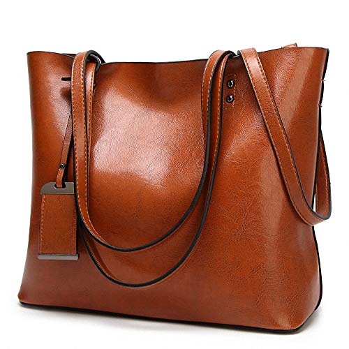 Bolsos De Hombro De Mujer Suave Cuero Bolsos Gran Capacidad Retro Vintage Tapa-Casual Totalizador De La Manija MarrÓN