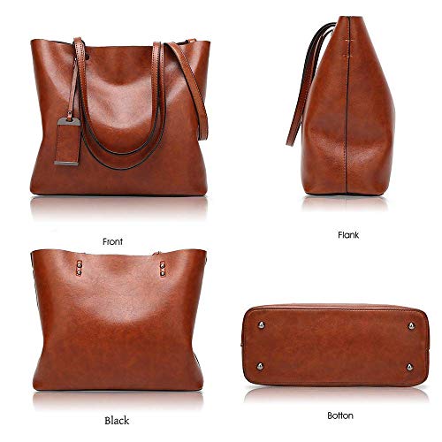 Bolsos De Hombro De Mujer Suave Cuero Bolsos Gran Capacidad Retro Vintage Tapa-Casual Totalizador De La Manija MarrÓN