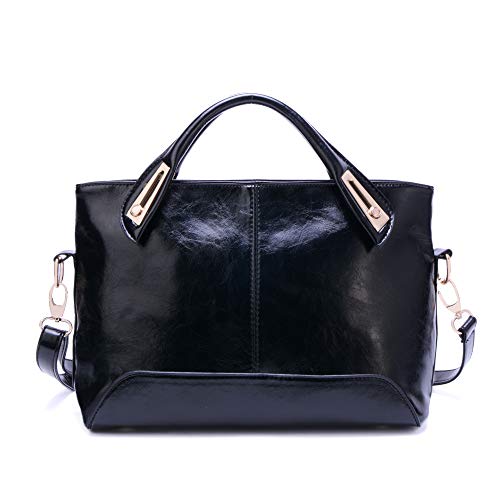 Bolsos de Las Mujeres, Popoti Bolsos de Mensajero de Cuero Bolso de Hombro Messenger Crossbody Bag, Nuevos Bolsillos de Compras Elegantes de la Señora (Negro)