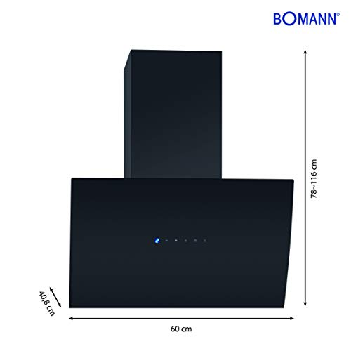 Bomann DU 7605 G - Campana extractora Vertical, Control táctil, Apertura automática, Color Negro